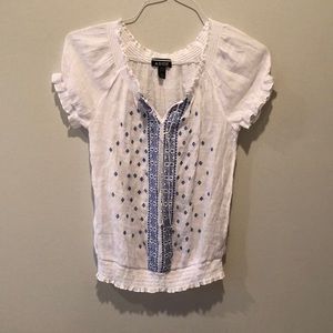 blue and white peasant shirt